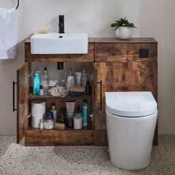 Homestylestore 1050mm Dark Oak Bathroom Combination Vanity Toilet Unit With Black T Bar Handle - thumbnail 1