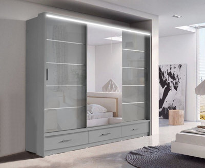 RAC3 Sliding Wardrobe Led Mirror Space Saving Bedroom Wardrobe, Contemporary Bedroom Sliding Wardrobe & Mirror Wardrobe (Grey 256) - image 1