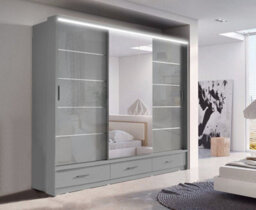 RAC3 Sliding Wardrobe Led Mirror Space Saving Bedroom Wardrobe, Contemporary Bedroom Sliding Wardrobe & Mirror Wardrobe (Grey 256) - thumbnail 1