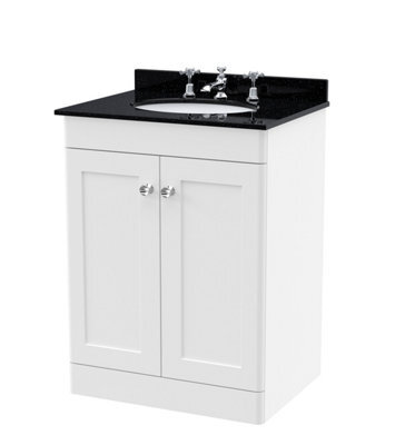 Balterley Swynnerton Traditional 2 Door Floor Standing Vanity Unit With Marble Basin, Satin White, 600mm - image 1
