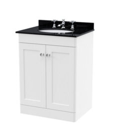 Balterley Swynnerton Traditional 2 Door Floor Standing Vanity Unit With Marble Basin, Satin White, 600mm - thumbnail 1