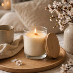 Urbn-Living 12Oz Set Of 2 Blossom Scented Candle In Glass Jar With Bamboo Lid & 75 Hour Burn Time - thumbnail 3