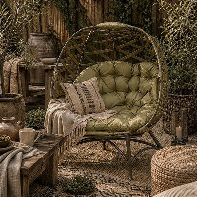 Wyld Haus Vere Khaki 2-Seater Folding Egg Chair With Cushions And Cup Holders - Outdoor Two-Person Rattan-Style Loveseat - image 1