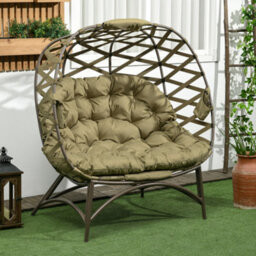 Wyld Haus Vere Khaki 2-Seater Folding Egg Chair With Cushions And Cup Holders - Outdoor Two-Person Rattan-Style Loveseat - thumbnail 3
