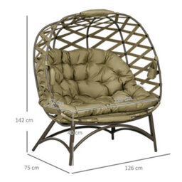 Wyld Haus Vere Khaki 2-Seater Folding Egg Chair With Cushions And Cup Holders - Outdoor Two-Person Rattan-Style Loveseat - thumbnail 4