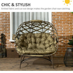 Wyld Haus Vere Khaki 2-Seater Folding Egg Chair With Cushions And Cup Holders - Outdoor Two-Person Rattan-Style Loveseat - thumbnail 5