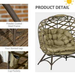 Wyld Haus Vere Khaki 2-Seater Folding Egg Chair With Cushions And Cup Holders - Outdoor Two-Person Rattan-Style Loveseat - thumbnail 8