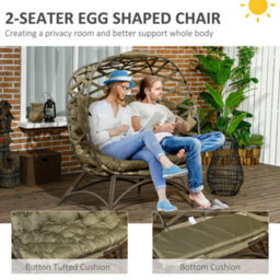Wyld Haus Vere Khaki 2-Seater Folding Egg Chair With Cushions And Cup Holders - Outdoor Two-Person Rattan-Style Loveseat - thumbnail 6