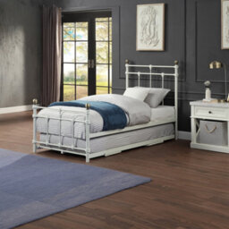 SlumberWorx Bayford Traditional White Single Metal Bed Frame With Guest Trundle Bed - thumbnail 2