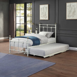 SlumberWorx Bayford Traditional White Single Metal Bed Frame With Guest Trundle Bed - thumbnail 1