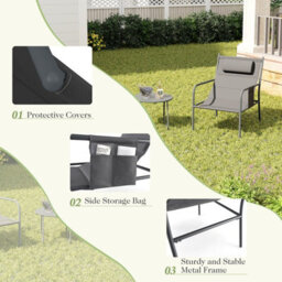 Costway 3 Piece Outdoor Bistro Set Patio Metal Chair & Coffee Table Set W/ Headrest - thumbnail 8
