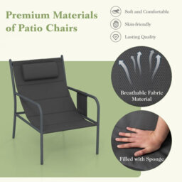 Costway 3 Piece Outdoor Bistro Set Patio Metal Chair & Coffee Table Set W/ Headrest - thumbnail 5