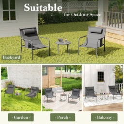 Costway 3 Piece Outdoor Bistro Set Patio Metal Chair & Coffee Table Set W/ Headrest - thumbnail 4