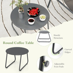 Costway 3 Piece Outdoor Bistro Set Patio Metal Chair & Coffee Table Set W/ Headrest - thumbnail 7