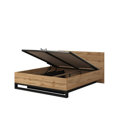 Arte Halle Eu King Ottoman Bed - Oak Wotan & Black Contemporary Storage Comfort - image 1