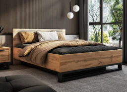 Arte Halle Eu King Ottoman Bed - Oak Wotan & Black Contemporary Storage Comfort - thumbnail 2