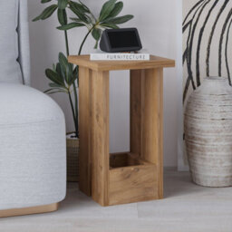 Decortie Tasos Modern Slim Side End Coffee Table 30Cm Particle Board Legs Rustic Oak Effect Living Room H 50.5Cm