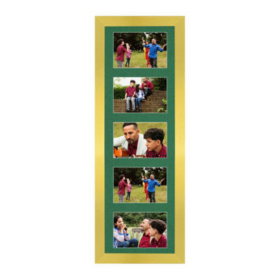 AK Frames 26X8 Gold Sleek Multi Photo Frame With Emerald Mount - Holds 5 Apertures (5X) 6X4 Photos - image 1