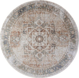 Livabliss Round Lillian-Washable Brown Blue Traditional Vintage Boho Living Dining Rug 160 X 160 Cm Easy Care, Non Shedding - thumbnail 1