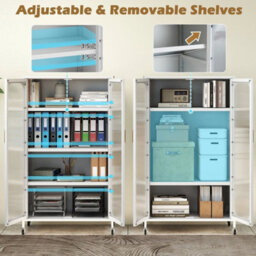 Pantry White 2 Door Metal Storage Cabinet 5 Tier Tall Kitchen - thumbnail 4