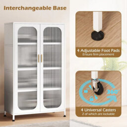 Pantry White 2 Door Metal Storage Cabinet 5 Tier Tall Kitchen - thumbnail 3