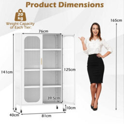 Pantry White 2 Door Metal Storage Cabinet 5 Tier Tall Kitchen - thumbnail 2