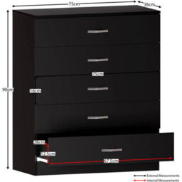 Interior Emporium Chester 5-Drawer Chest - Classic Bedroom Storage Unit - Pre-Assembled (Black) - thumbnail 2