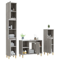 Walplus 3 Piece Bathroom Furniture Set Grey Sonoma Engineered Wood - thumbnail 4