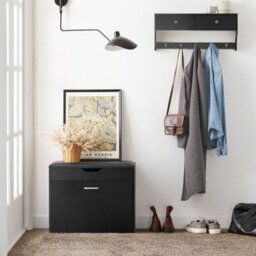 Sobuy Fsr95-Sch, Hallway Shoe Rack Shoe Bench Shoe Cabinet With Folding Padded Seat, Black,w60Xd30Xh49 - thumbnail 2