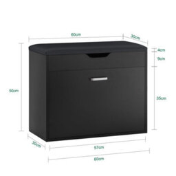 Sobuy Fsr95-Sch, Hallway Shoe Rack Shoe Bench Shoe Cabinet With Folding Padded Seat, Black,w60Xd30Xh49 - thumbnail 3