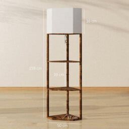 Homcom Corner Modern Floor Lamp With Shelves For Living Room, Rustic Brown - thumbnail 3