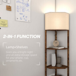Homcom Corner Modern Floor Lamp With Shelves For Living Room, Rustic Brown - thumbnail 4