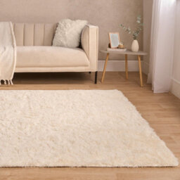 OHS Fluffy Rug Anti-Slip Plain Shaggy Floor Mat, Cream - 120 X 170Cm - thumbnail 2
