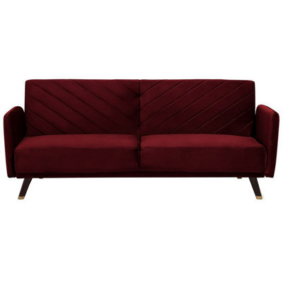 Beliani Sofa Bed 3 Seater Senja Velvet Dark Red - image 1