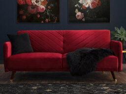 Beliani Sofa Bed 3 Seater Senja Velvet Dark Red - thumbnail 2