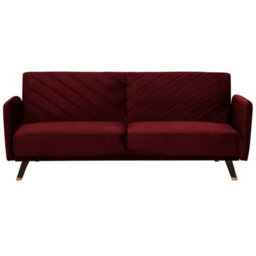 Beliani Sofa Bed 3 Seater Senja Velvet Dark Red - thumbnail 1