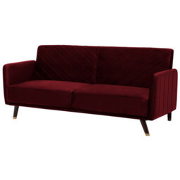 Beliani Sofa Bed 3 Seater Senja Velvet Dark Red - thumbnail 5
