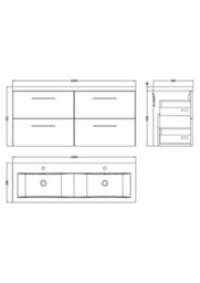 Balterley Bramshall 1200mm Wall Hung 4 Drawer Vanity Unit With Double Basin For Modern Bathroom Storage - Midnight Blue - thumbnail 2