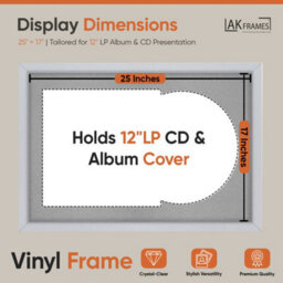 "AK Frames 25X17"" Silver Sleek Vinyl Record Frame With Silver Mount For 12 Inch Lp Cover & Disc - Overlapped Design" - thumbnail 2