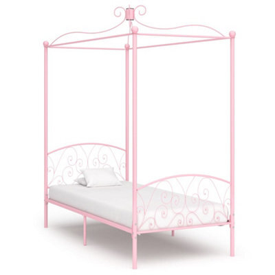 Berkfield Canopy Bed Frame Pink Metal 100X200 Cm - image 1