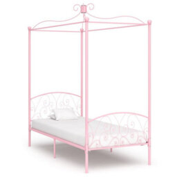 Berkfield Canopy Bed Frame Pink Metal 100X200 Cm - thumbnail 1