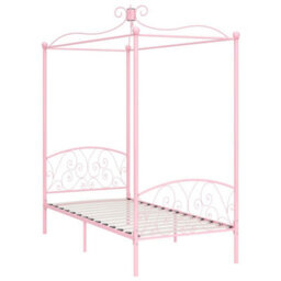Berkfield Canopy Bed Frame Pink Metal 100X200 Cm - thumbnail 2