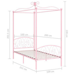 Berkfield Canopy Bed Frame Pink Metal 100X200 Cm - thumbnail 6