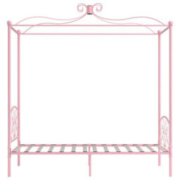 Berkfield Canopy Bed Frame Pink Metal 100X200 Cm - thumbnail 4