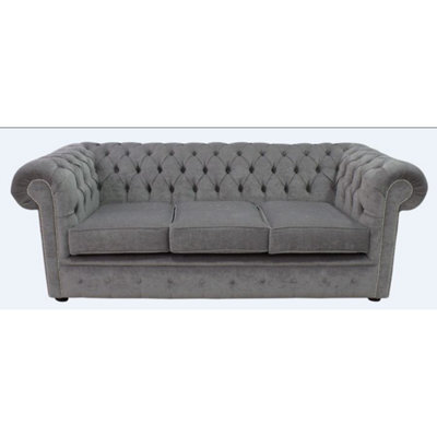 Chesterfield 3 Seater Sofa Settee Pimlico Grey Real Fabric In Classic Style - image 1