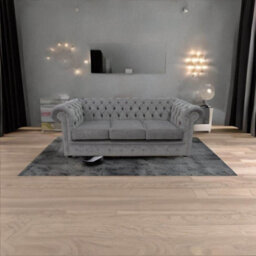 Chesterfield 3 Seater Sofa Settee Pimlico Grey Real Fabric In Classic Style - thumbnail 3