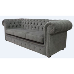Chesterfield 3 Seater Sofa Settee Pimlico Grey Real Fabric In Classic Style - thumbnail 2