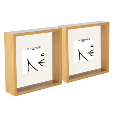 "Nicola Spring 8 X 8"" Deep Photo Frames - Light Wood/ivory Mount - 3D Deep Box Picture Frame Display Case (4 X 4"" Mount) X2" - image 1
