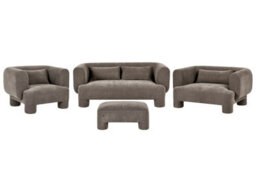 Beliani Retro Minimalist Brown Fabric Curved 3-Seater Sofa L180 X D93 X H73Cm - thumbnail 2