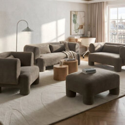 Beliani Retro Minimalist Brown Fabric Curved 3-Seater Sofa L180 X D93 X H73Cm - thumbnail 1